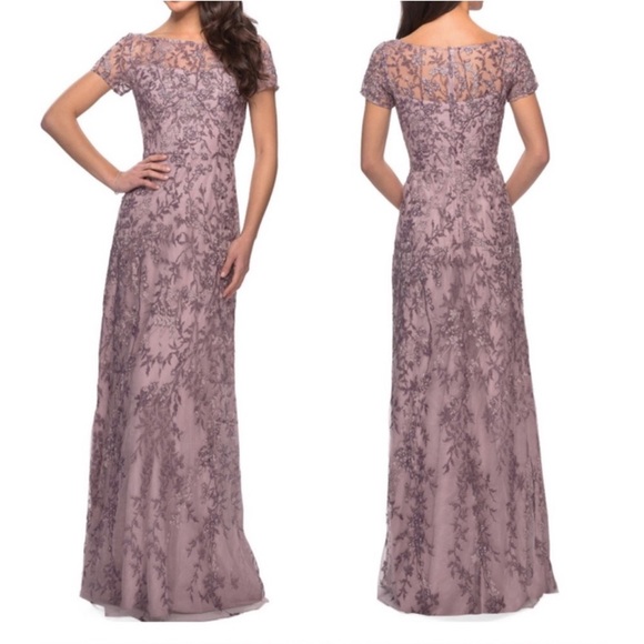 LA FEMME Lace Column Dress Dusty Lilac Purple NEW Size 10 - Picture 1 of 12